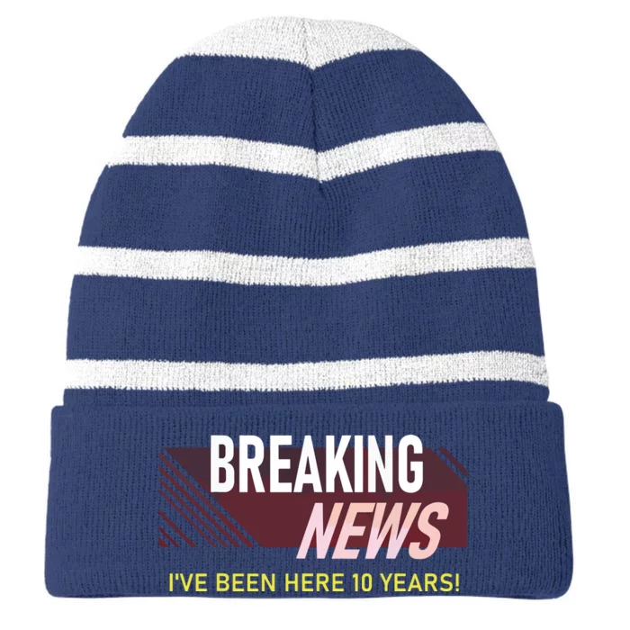 Funny Ten Year Work Anniversary 10th Employee Appreciation Striped Beanie with Solid Band