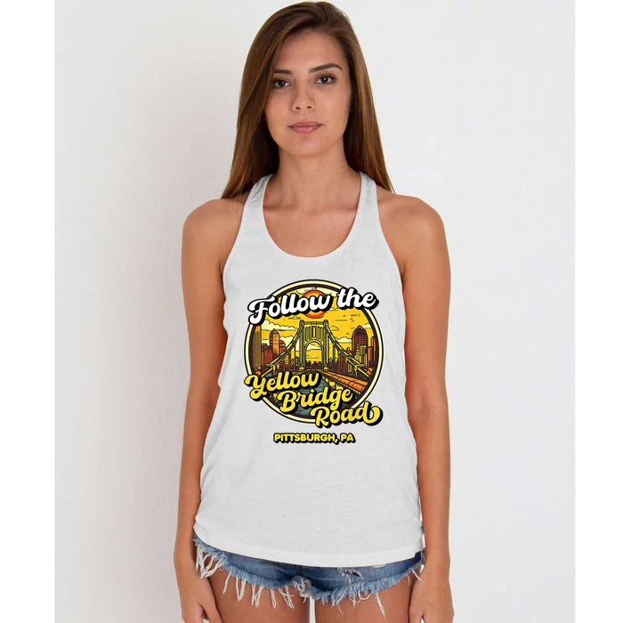 Follow The Yellow Bridge Road Pittsburgh Fan Women's Knotted Racerback Tank