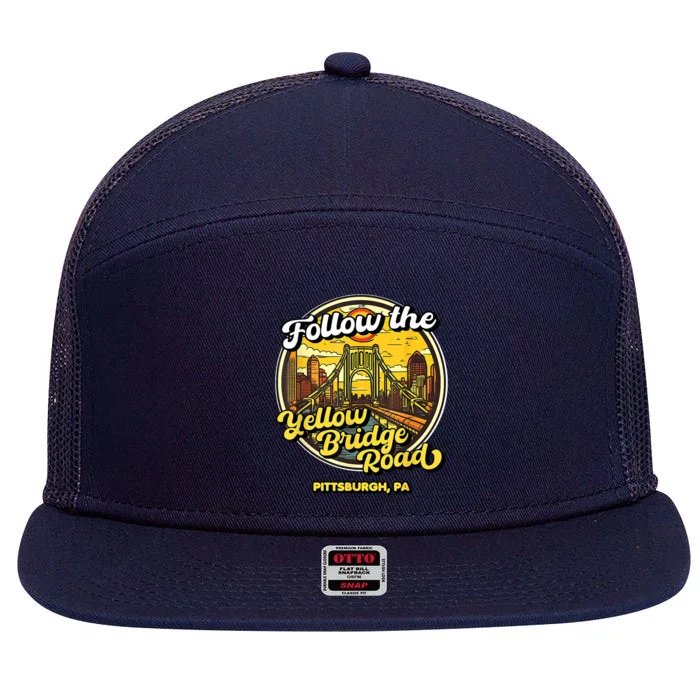 Follow The Yellow Bridge Road Pittsburgh Fan 7 Panel Mesh Trucker Snapback Hat