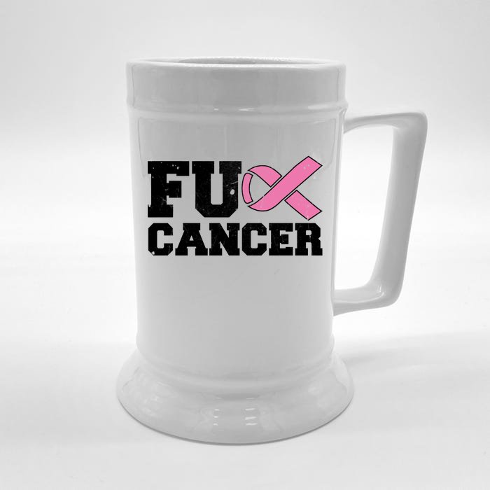 FU Cancer Funny Breast Cancer Awareness Front & Back Beer Stein