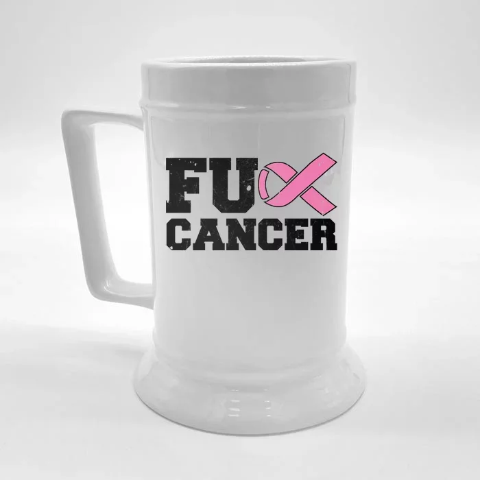 FU Cancer Funny Breast Cancer Awareness Front & Back Beer Stein