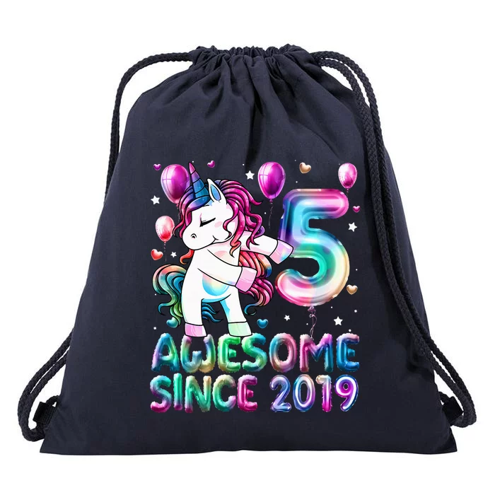 Flossing Unicorn 5 Year Old 5th Birthday Girl Unicorn Party Drawstring Bag