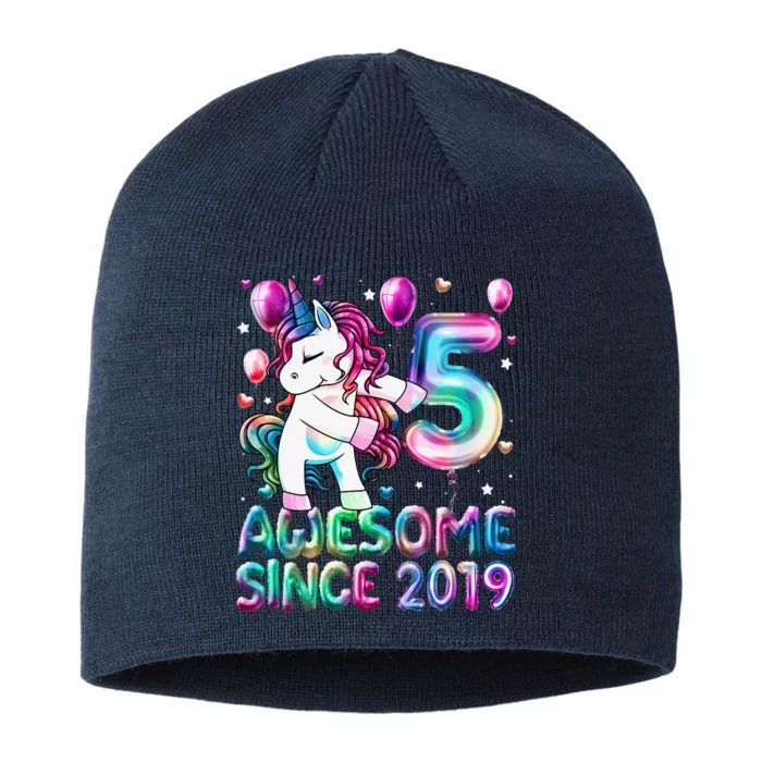 Flossing Unicorn 5 Year Old 5th Birthday Girl Unicorn Party 8 1/2in Sustainable Knit Beanie