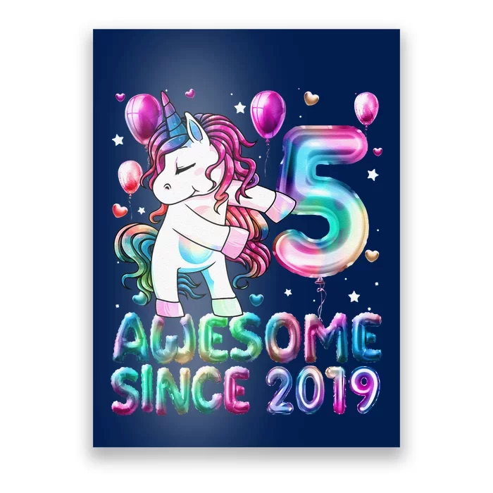 Flossing Unicorn 5 Year Old 5th Birthday Girl Unicorn Party Poster