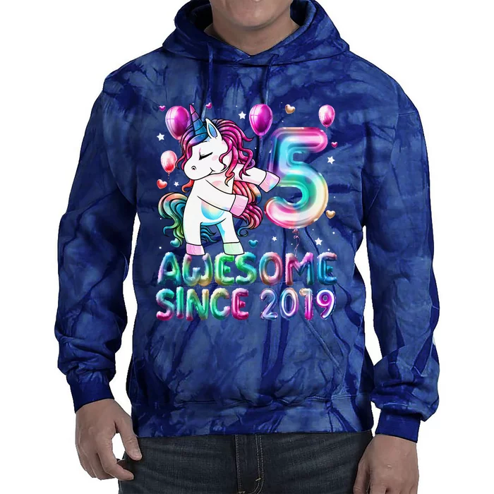 Flossing Unicorn 5 Year Old 5th Birthday Girl Unicorn Party Tie Dye Hoodie