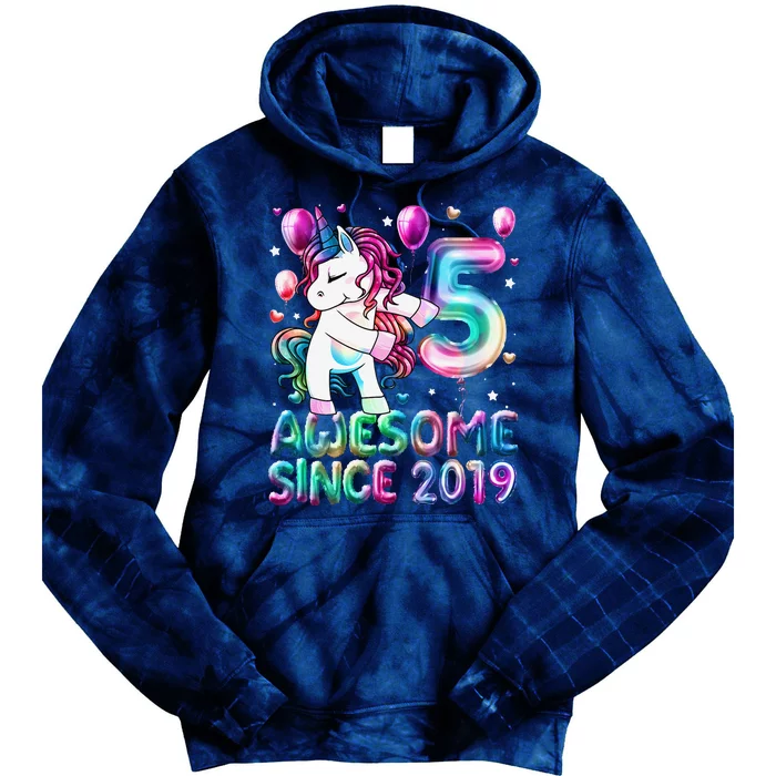 Flossing Unicorn 5 Year Old 5th Birthday Girl Unicorn Party Tie Dye Hoodie