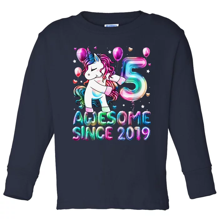 Flossing Unicorn 5 Year Old 5th Birthday Girl Unicorn Party Toddler Long Sleeve Shirt