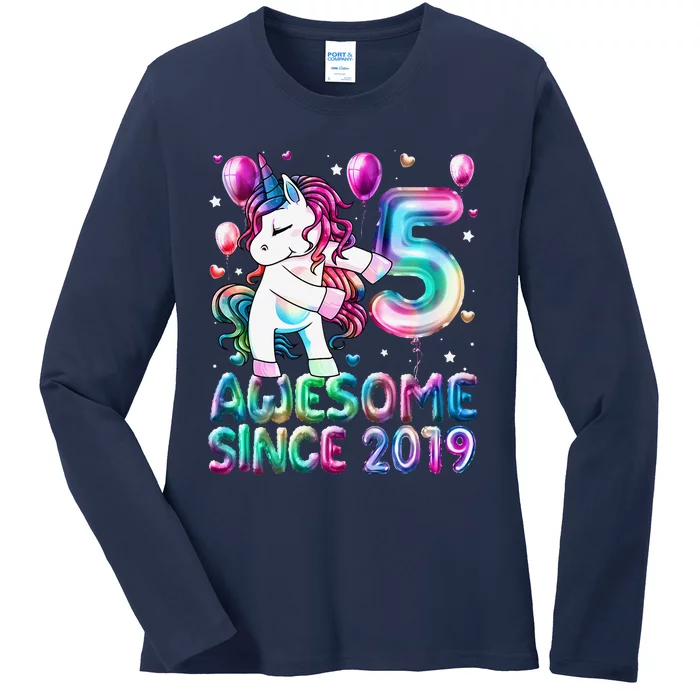 Flossing Unicorn 5 Year Old 5th Birthday Girl Unicorn Party Ladies Long Sleeve Shirt