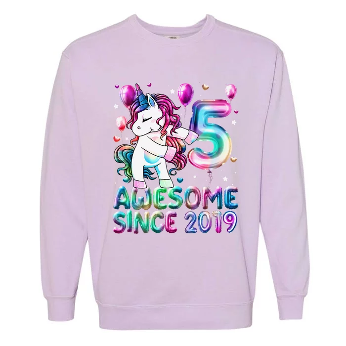 Flossing Unicorn 5 Year Old 5th Birthday Girl Unicorn Party Garment-Dyed Sweatshirt