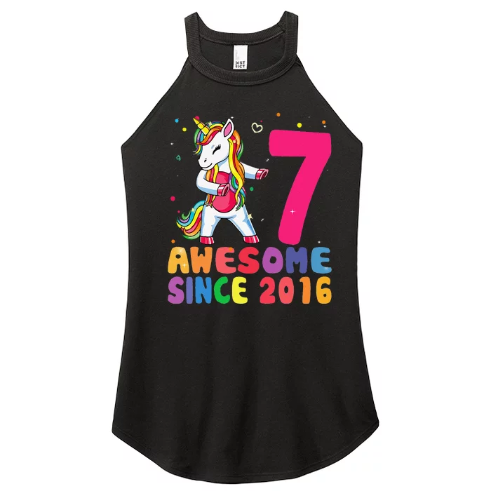 Flossing Unicorn 7th Birthday Gifts Awesome Since 2016 Women’s Perfect Tri Rocker Tank