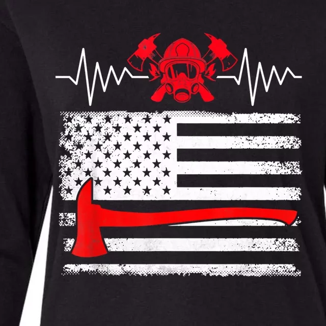 Firefighter Usa American Flag With Wildland Firefighter Hero Cute Gift Womens Cotton Relaxed Long Sleeve T-Shirt