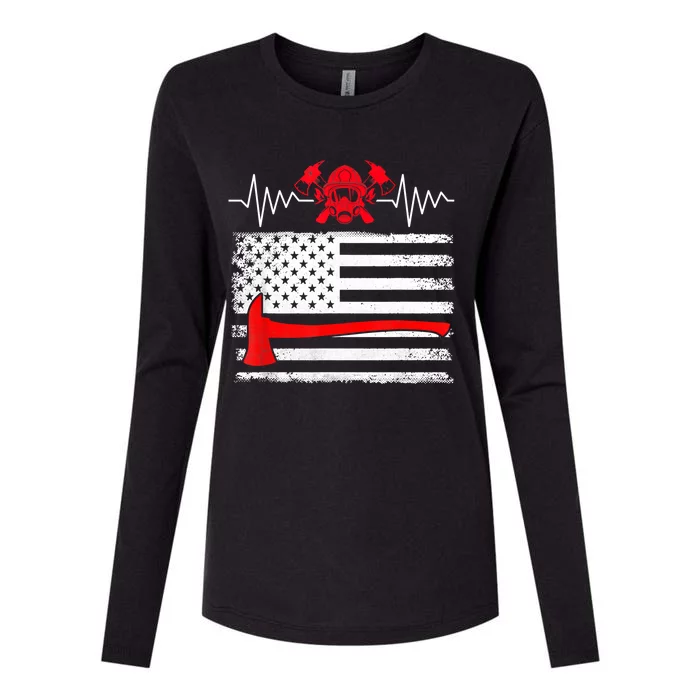 Firefighter Usa American Flag With Wildland Firefighter Hero Cute Gift Womens Cotton Relaxed Long Sleeve T-Shirt