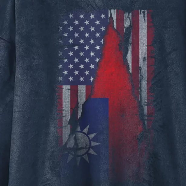 Faded Us And Taiwan Flags Support For Taiwan I Love Taiwan Gift Hooded Wearable Blanket