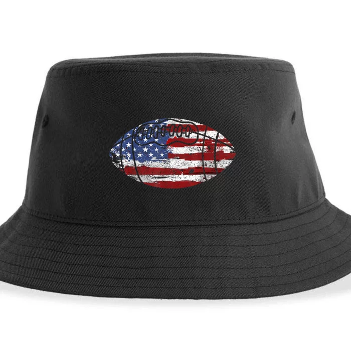 Football Usa American Flag Vintage Gift Sustainable Bucket Hat