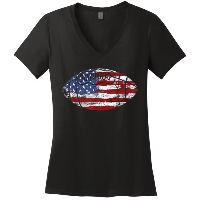 Football Usa American Flag Vintage Gift Women's V-Neck T-Shirt