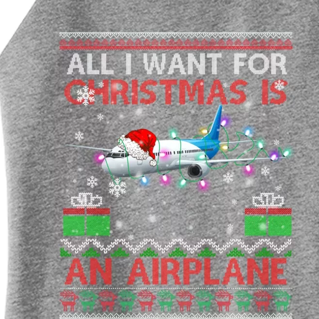 Funny Ugly All I Want For Christmas Is A Airplane Great Gift Women’s Perfect Tri Rocker Tank