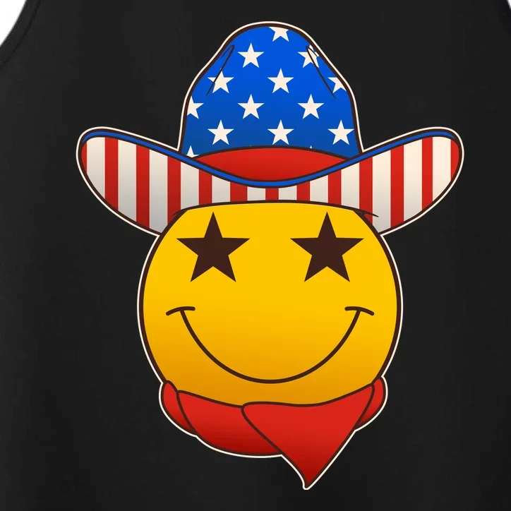 Funny USA American Flag Cowboy Smiley Emoji Performance Tank