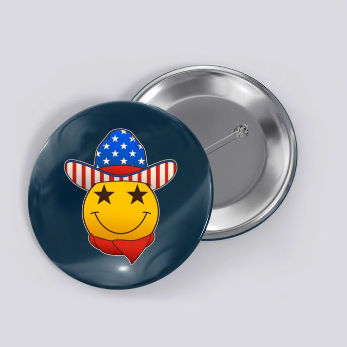 Funny USA American Flag Cowboy Smiley Emoji Button