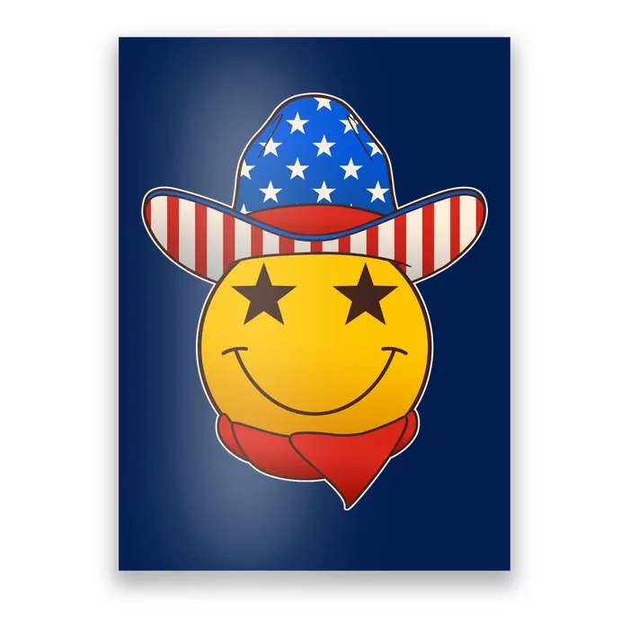 Funny USA American Flag Cowboy Smiley Emoji Poster