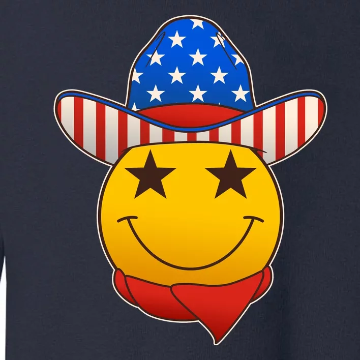 Funny USA American Flag Cowboy Smiley Emoji Toddler Sweatshirt