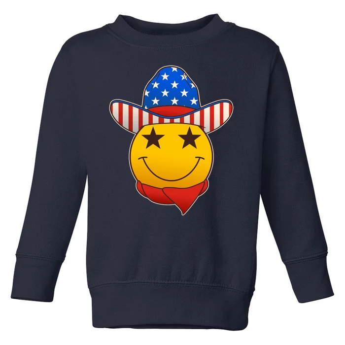 Funny USA American Flag Cowboy Smiley Emoji Toddler Sweatshirt