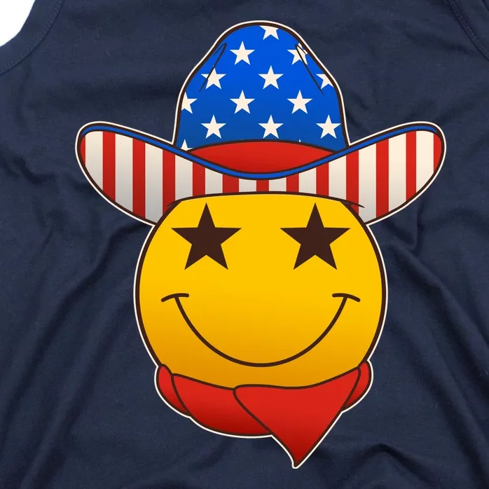 Funny USA American Flag Cowboy Smiley Emoji Tank Top