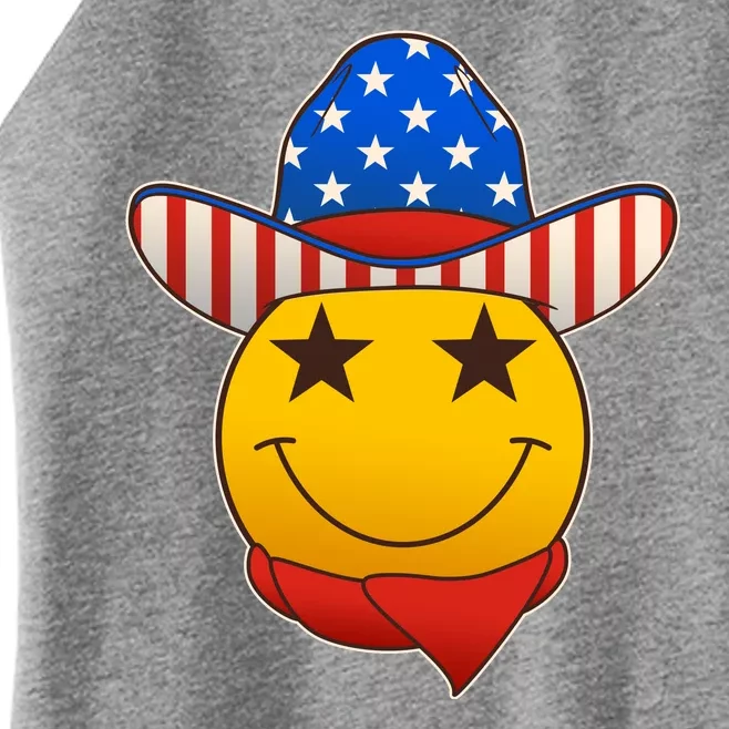 Funny USA American Flag Cowboy Smiley Emoji Women’s Perfect Tri Rocker Tank