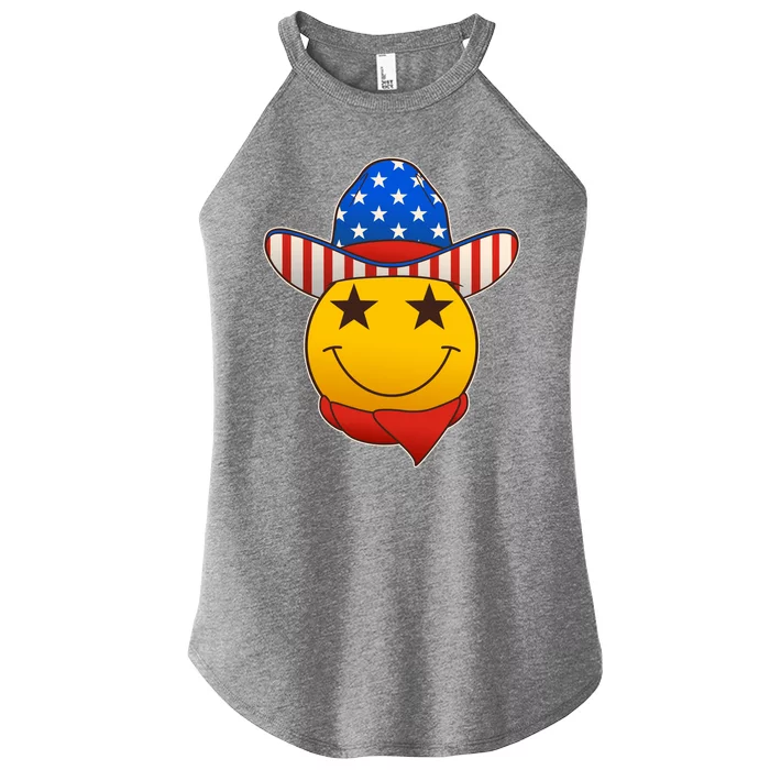 Funny USA American Flag Cowboy Smiley Emoji Women’s Perfect Tri Rocker Tank