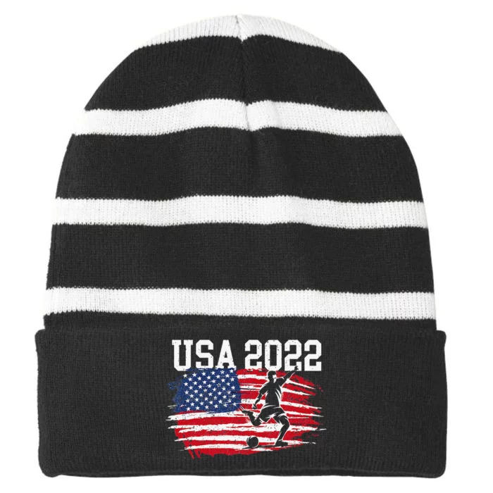 funny USA American Flag Soccer Tournament Striped Beanie with Solid Band