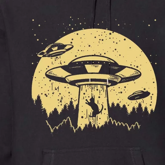 Funny Ufo Alien Abduction Cat Flying Perfect Aliens Lover Premium Hoodie