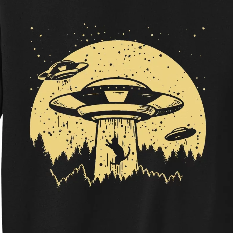 Funny Ufo Alien Abduction Cat Flying Perfect Aliens Lover Tall Sweatshirt