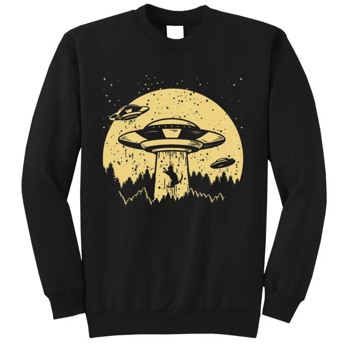 Funny Ufo Alien Abduction Cat Flying Perfect Aliens Lover Tall Sweatshirt