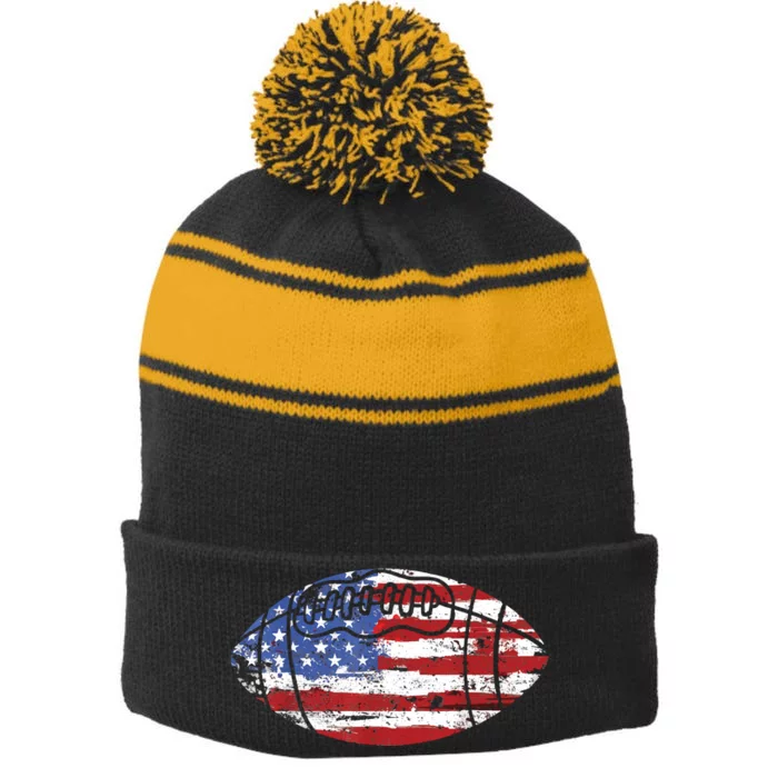 Football USA American Flag Vintage Gift Stripe Pom Pom Beanie