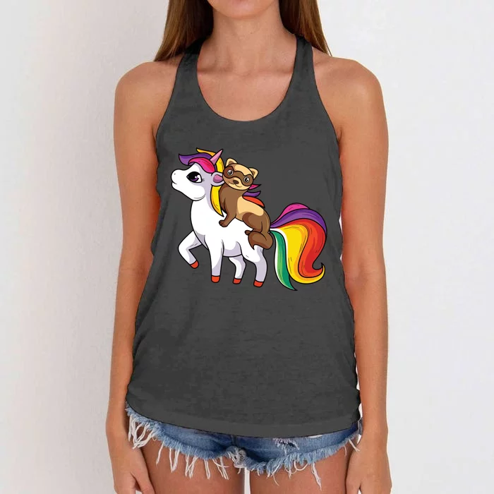 Ferret Unicorn Animal Lover Women's Knotted Racerback Tank