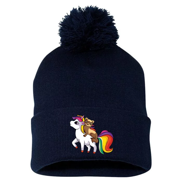 Ferret Unicorn Animal Lover Pom Pom 12in Knit Beanie