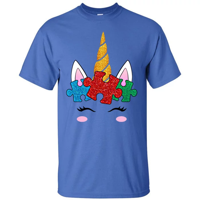 Funny Unicorn Autism Awareness Puzzle Pieces Funny Gift Tall T-Shirt