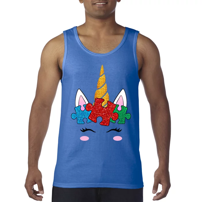 Funny Unicorn Autism Awareness Puzzle Pieces Funny Gift Tank Top