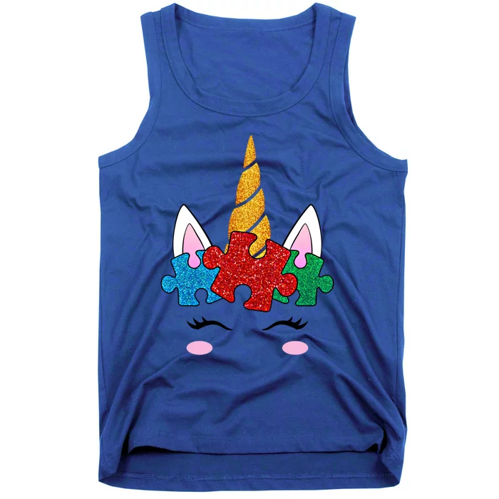 Funny Unicorn Autism Awareness Puzzle Pieces Funny Gift Tank Top