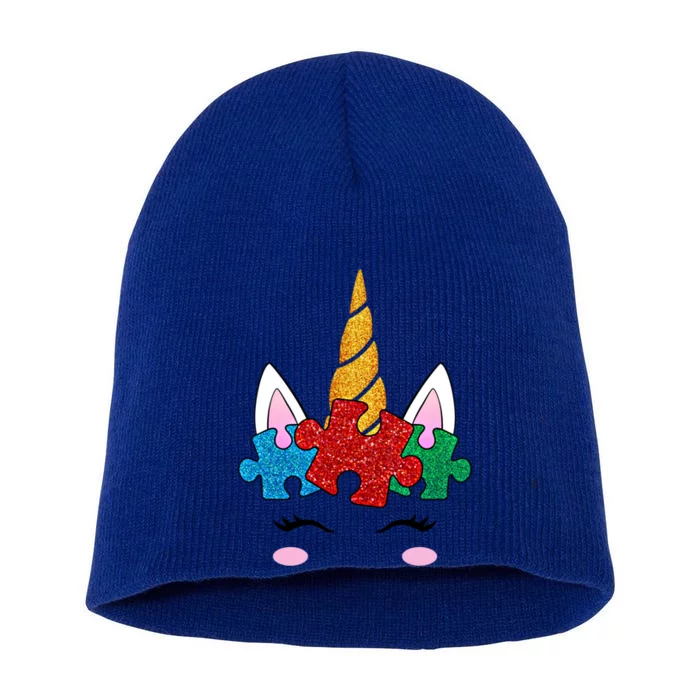 Funny Unicorn Autism Awareness Puzzle Pieces Funny Gift Short Acrylic Beanie