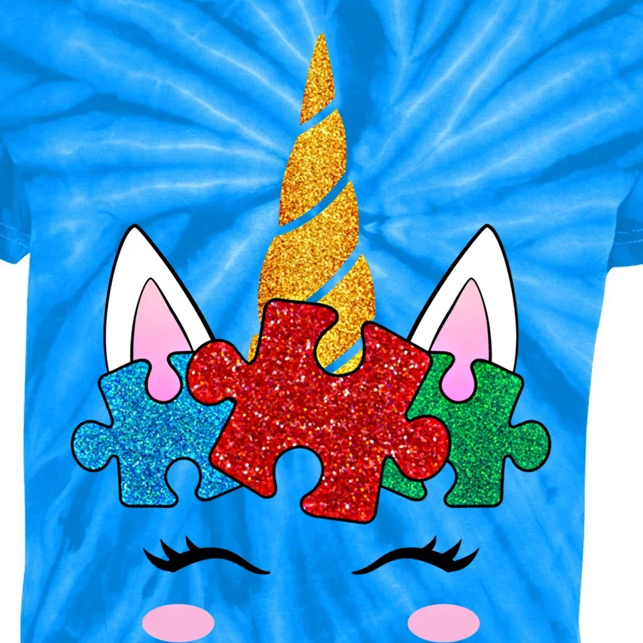 Funny Unicorn Autism Awareness Puzzle Pieces Funny Gift Kids Tie-Dye T-Shirt