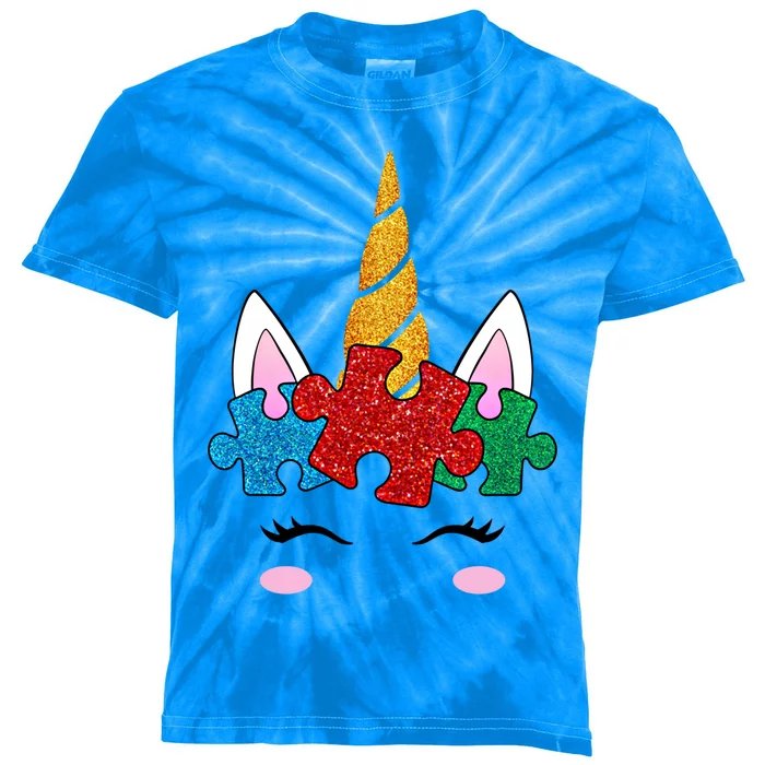 Funny Unicorn Autism Awareness Puzzle Pieces Funny Gift Kids Tie-Dye T-Shirt