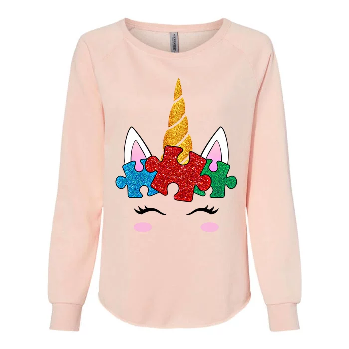 Funny Unicorn Autism Awareness Puzzle Pieces Funny Gift Womens California Wash Sweatshirt