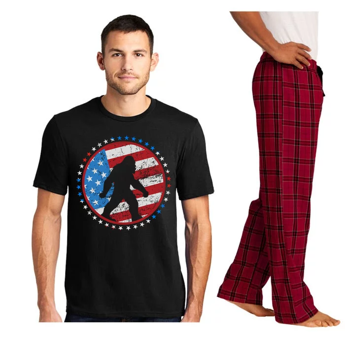 Funny USA American Flag Bigfoot Sasquatch Emblem Pajama Set