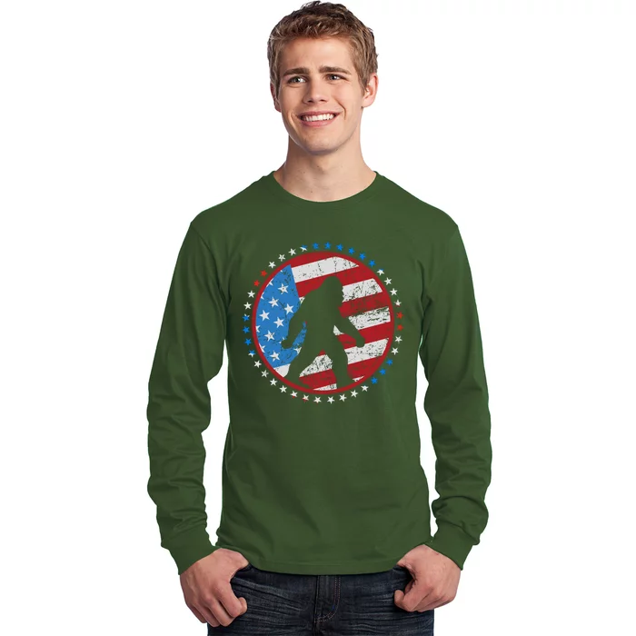 Funny USA American Flag Bigfoot Sasquatch Emblem Long Sleeve Shirt