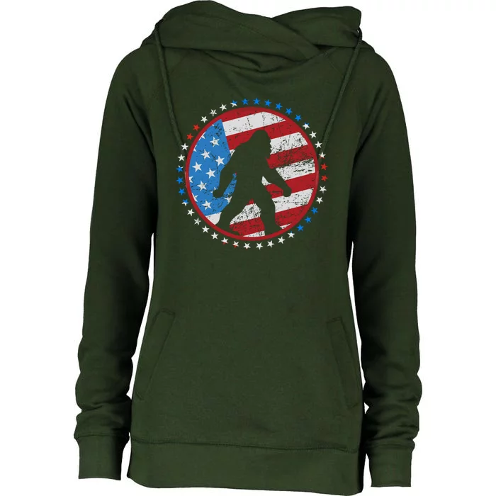 Funny USA American Flag Bigfoot Sasquatch Emblem Womens Funnel Neck Pullover Hood