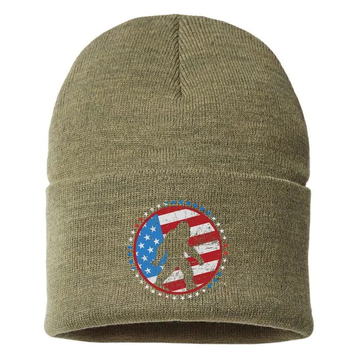 Funny USA American Flag Bigfoot Sasquatch Emblem Sustainable Knit Beanie