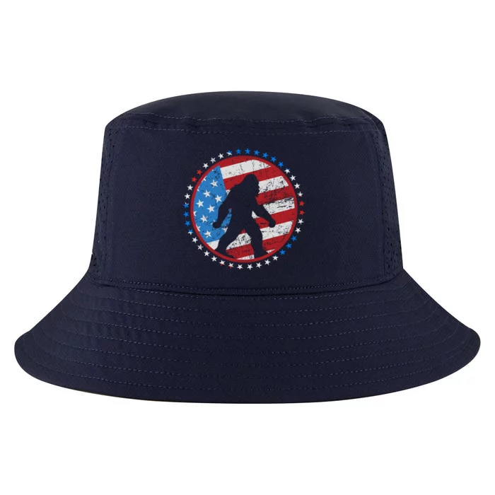 Funny USA American Flag Bigfoot Sasquatch Emblem Cool Comfort Performance Bucket Hat