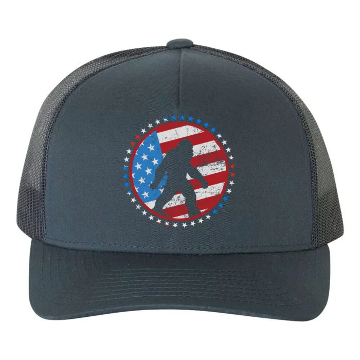 Funny USA American Flag Bigfoot Sasquatch Emblem Yupoong Adult 5-Panel Trucker Hat