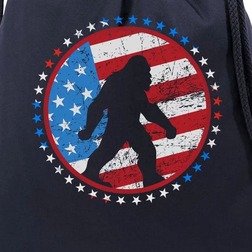 Funny USA American Flag Bigfoot Sasquatch Emblem Drawstring Bag