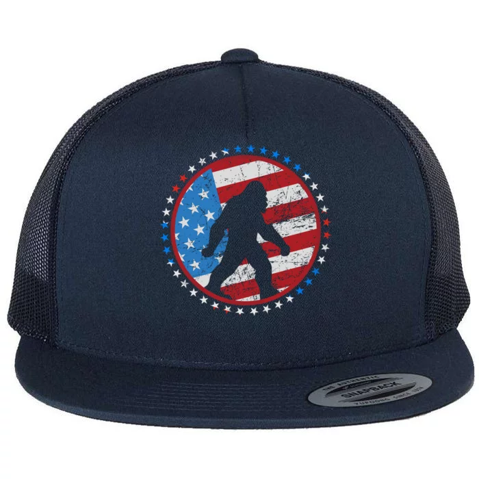 Funny USA American Flag Bigfoot Sasquatch Emblem Flat Bill Trucker Hat